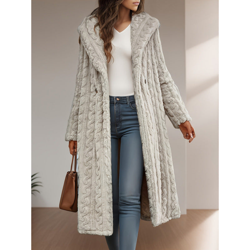 Fashion Long Solid Color Long Sleeve Hooded Wool Women's Coat Viral Finds Hub