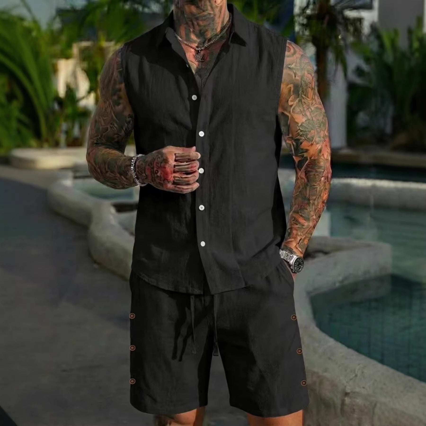 Men's Solid-Colored Linen Breathable Beach Set Viral Finds Hub