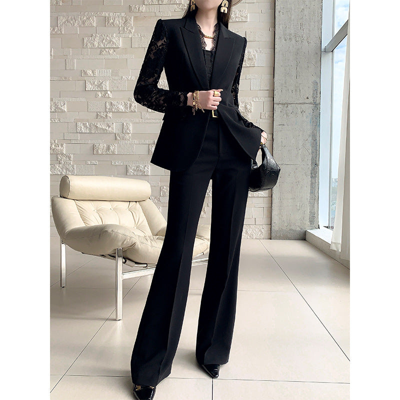 One Button Lace Panelled Blazer And Trousers Two Piece Set Viral Finds Hub