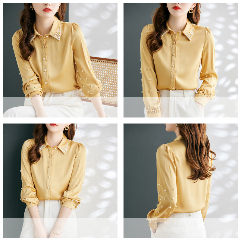 Beaded Long-sleeve Lapel Cardigan Shirt Viral Finds Hub