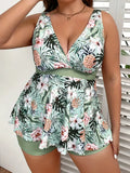Large Size Women's Swimsuit, Green, Fresh And Fashionable Split Type Tankini Swimsuit Viral Finds Hub