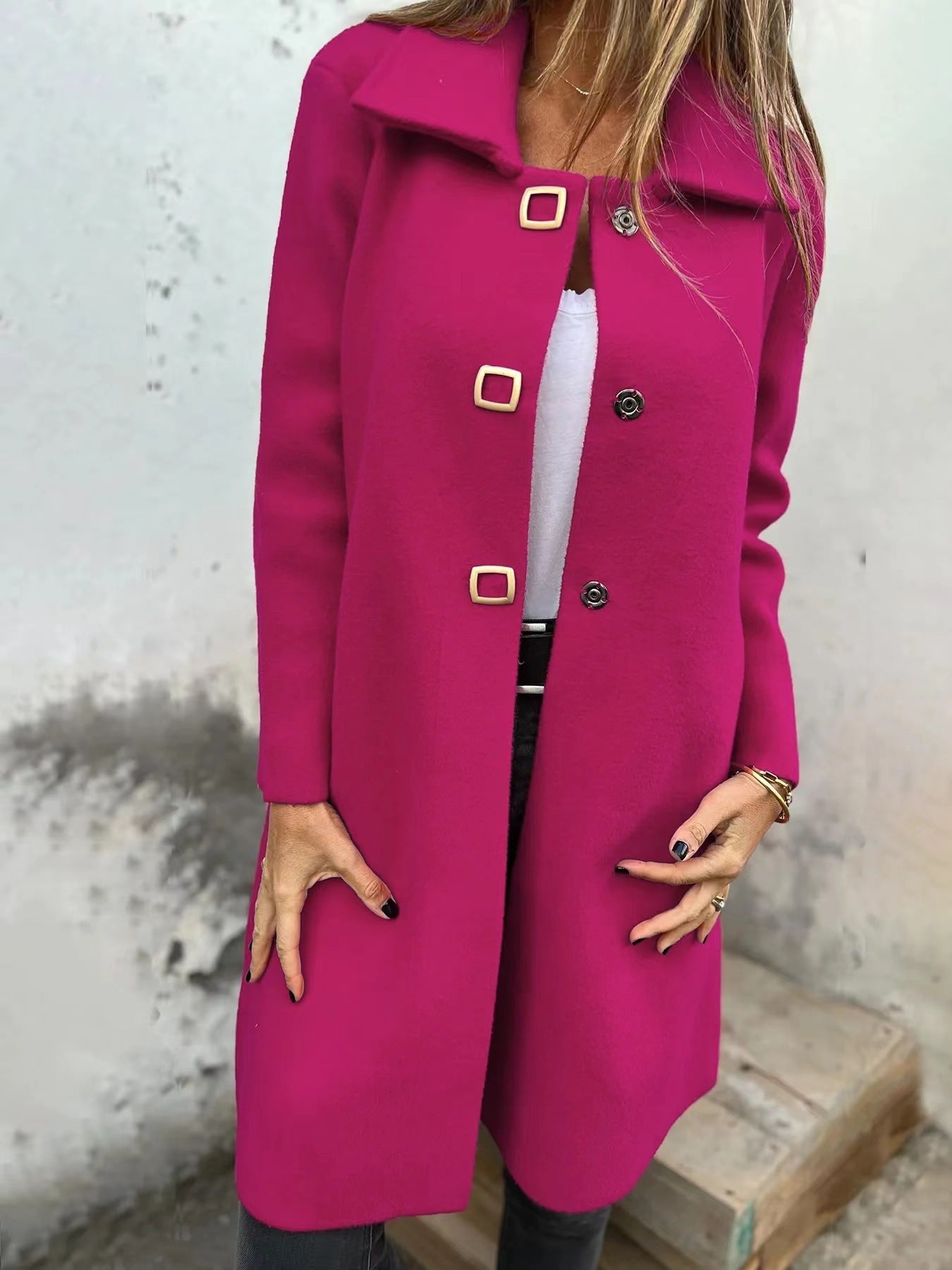 Women's Solid-color Mid-length Wool Coat With A Single-breasted Design Cashymart