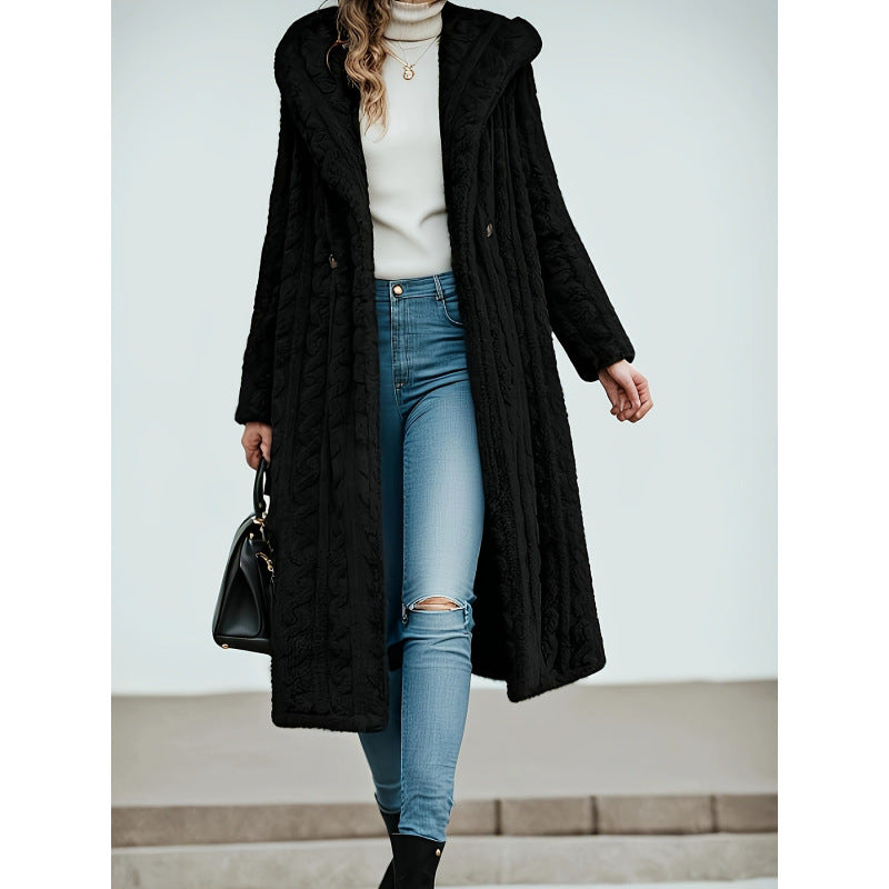 Fashion Long Solid Color Long Sleeve Hooded Wool Women's Coat Viral Finds Hub