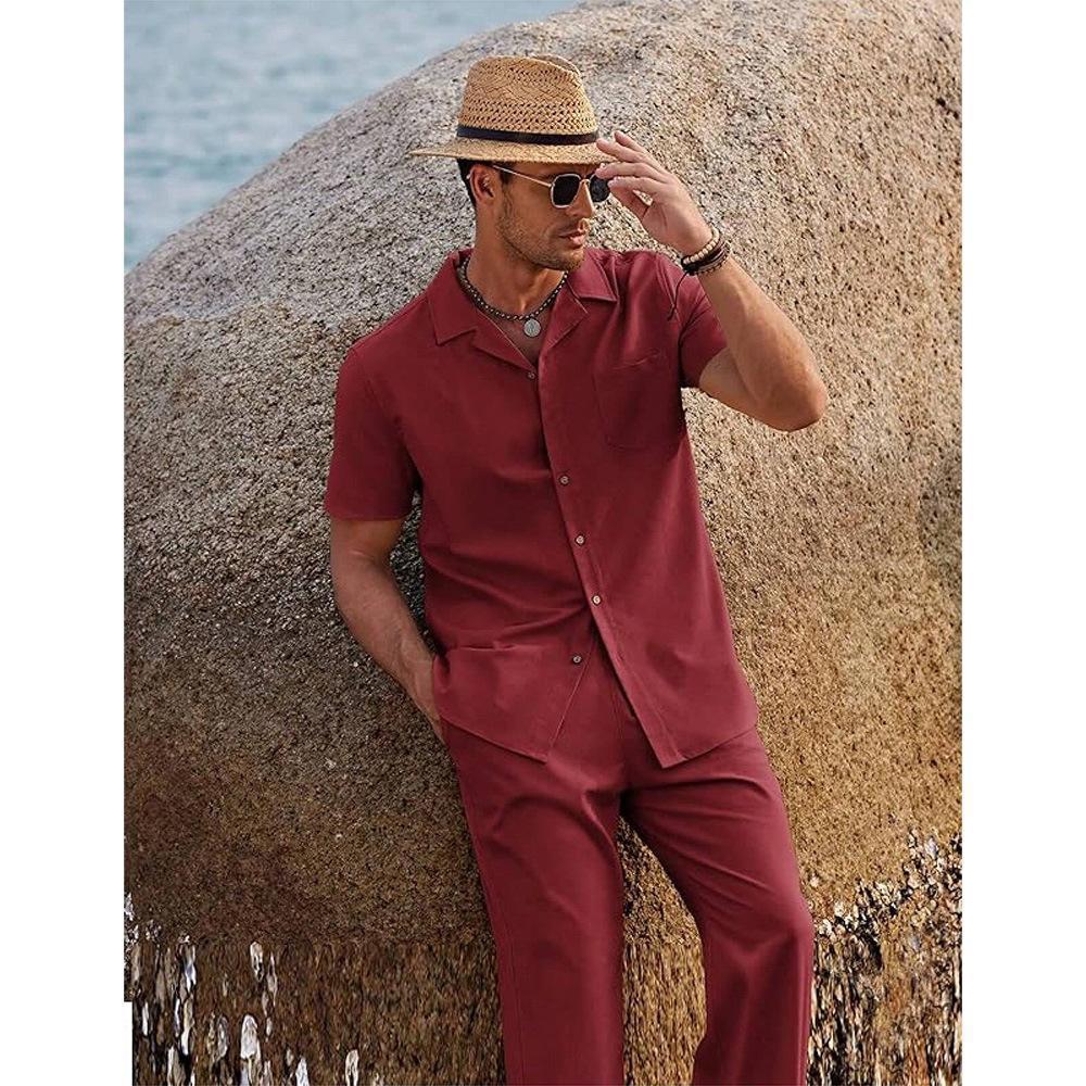 American-style Vintage Short-sleeve Shirt And Casual Trousers Two-piece Set Viral Finds Hub