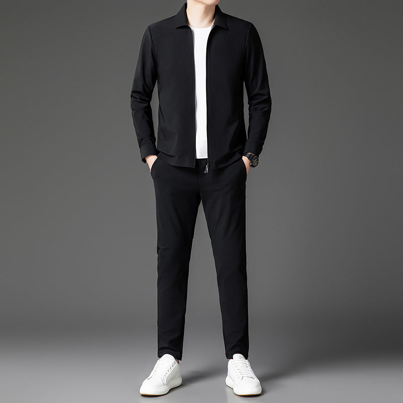Autumn New Lapel Zip-up Cardigan Coat Jacket Trendy Trousers Mens Two-piece Set Viral Finds Hub