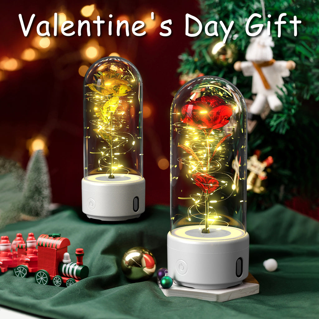 Creative 2 In 1 Rose Flowers LED Light And Bluetooth-compatible Speaker Valentine's Day Gift Rose Luminous Night Light Ornament In Glass Cover Viral Finds Hub