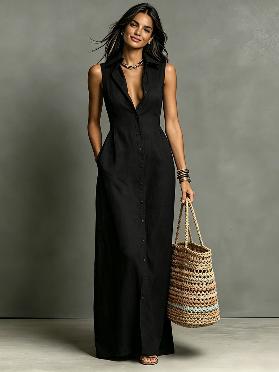 Casual Cotton Linen Bag-Sleeveless Solid Color Dress Viral Finds Hub