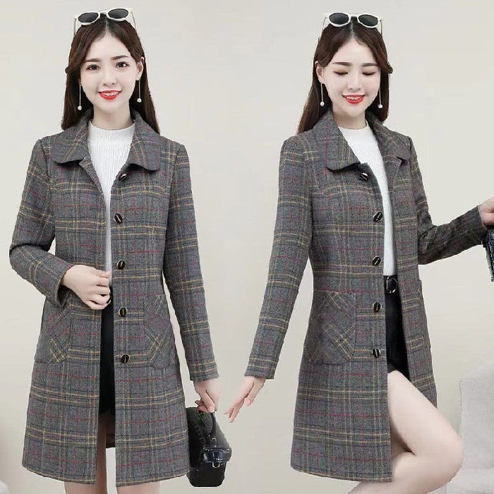 Middle-aged Mother Ladies Autumn Clothes Plaid Woolen Coat Viral Finds Hub