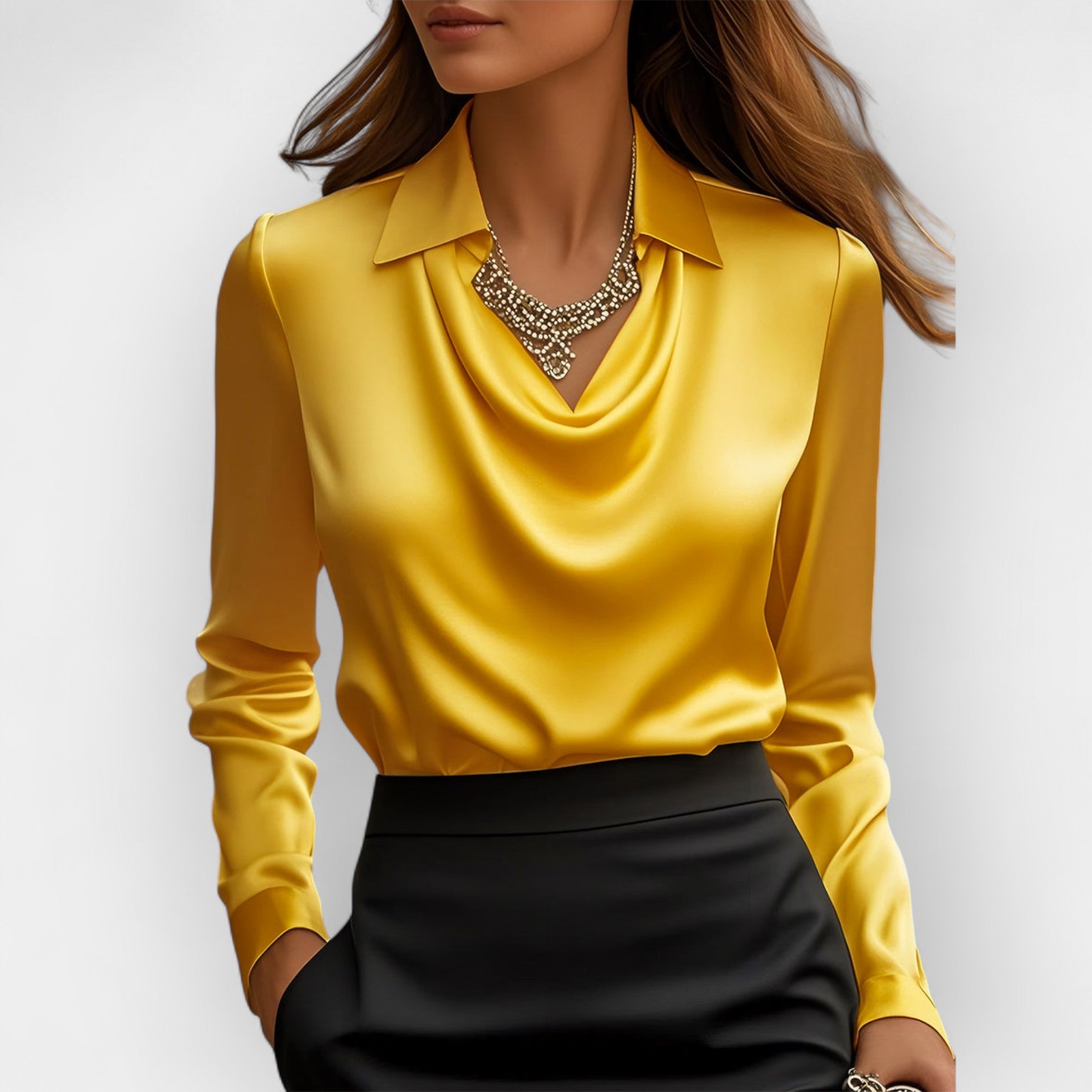 Women's Swing Collar Draped Shirts & Blouses Elegant Solid Satin Office Ladies Top Pullover Spring Long Sleeve Casual Tops Viral Finds Hub
