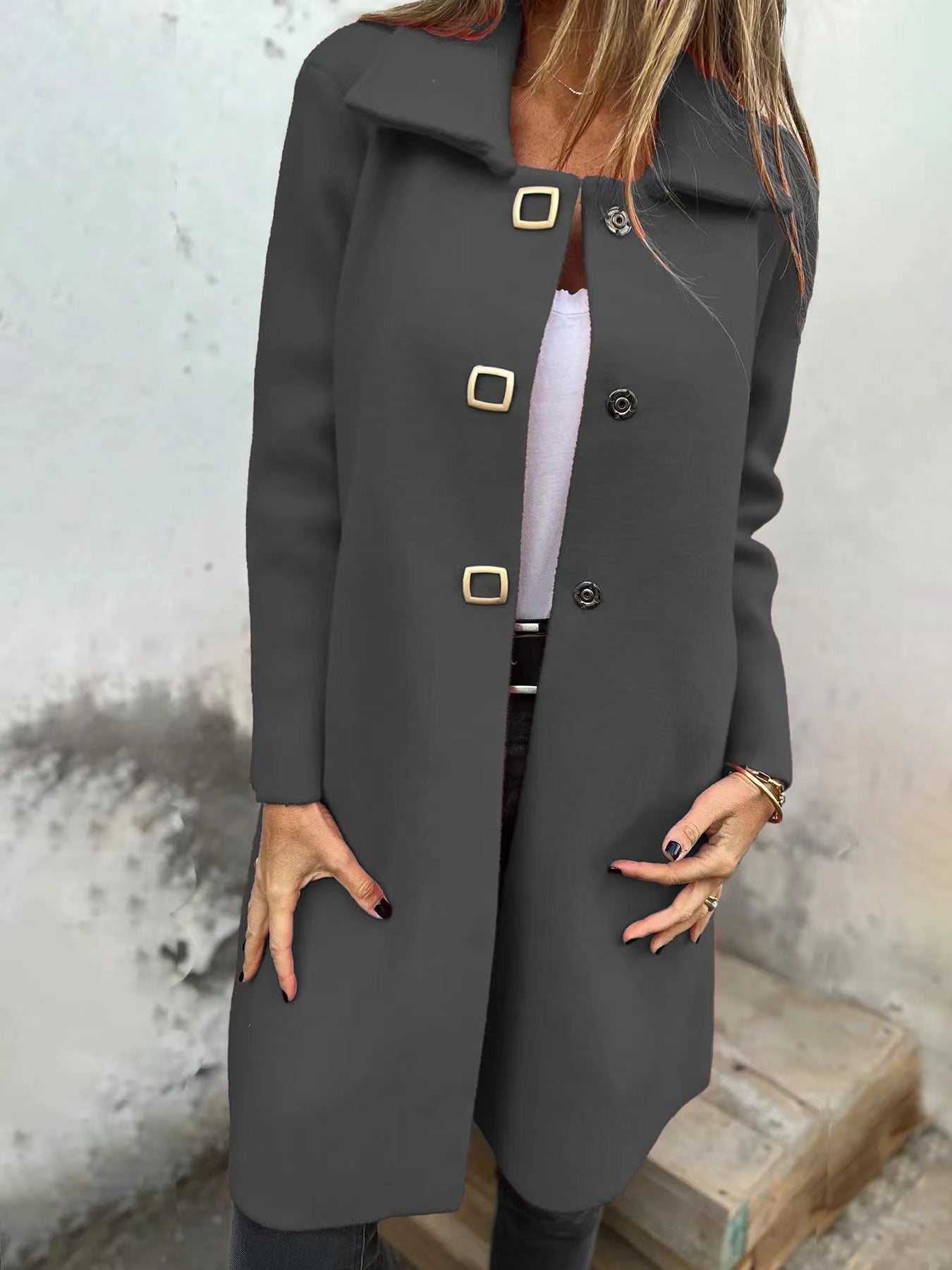 Women's Solid-color Mid-length Wool Coat With A Single-breasted Design Cashymart