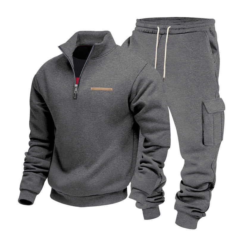 Fleece-lined Half-Zip Stand Collar Solid Color Casual Sweatshirt And Pants Set Viral Finds Hub