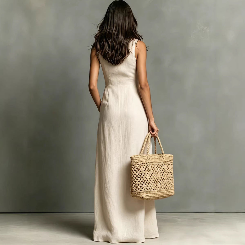Casual Cotton Linen Bag-Sleeveless Solid Color Dress Viral Finds Hub