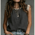 Womens Lace-Patchwork Crew-Neck Sleeveless Cotton-Linen Shirt Viral Finds Hub