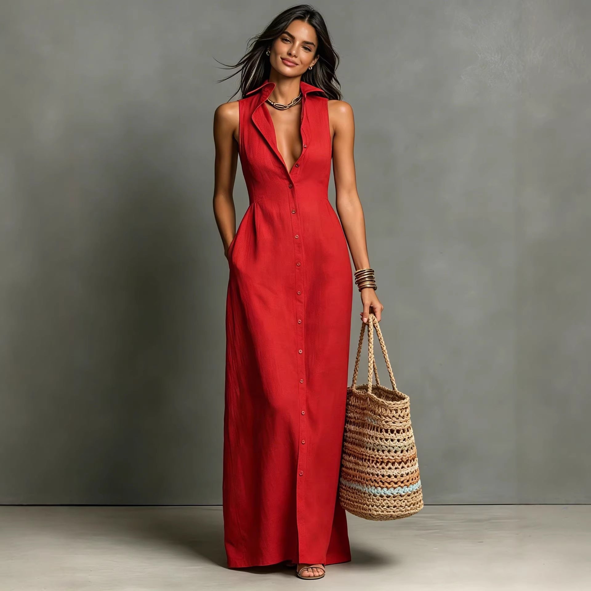 Casual Cotton Linen Bag-Sleeveless Solid Color Dress Viral Finds Hub