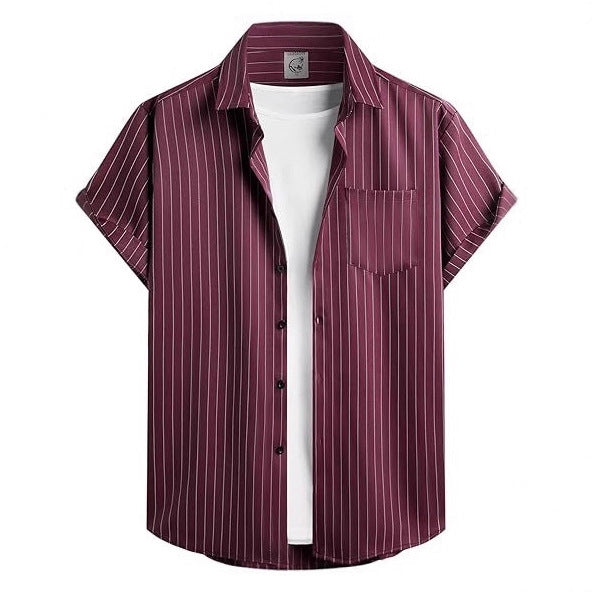 Striped And Solid-color Short-sleeve Shirt-cardigan Viral Finds Hub