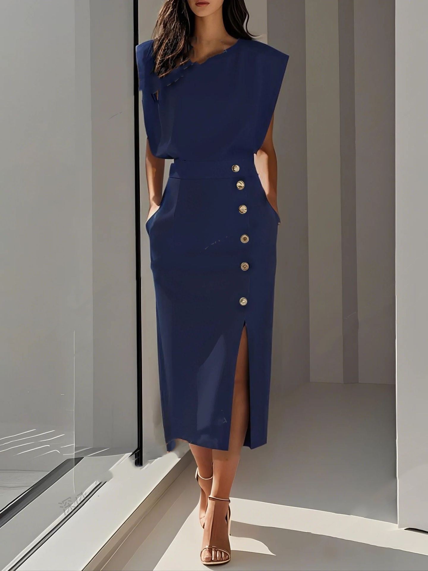 Women's Summer Split Dress With Buttons Casual Sleeveless Midi Dress Clothing Viral Finds Hub