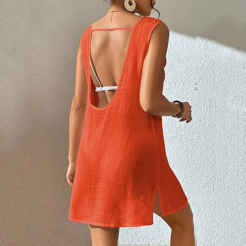 European And American Summer Beach Dress Women's Solid Color Viral Finds Hub