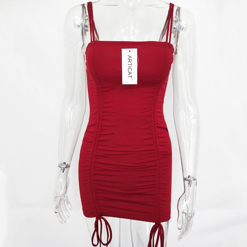 Articat Spaghetti Strap Sexy Backless Women Summer Dress Strapless Bodycon Bandage Party Dresses Vestidos Club Mini Dress Viral Finds Hub