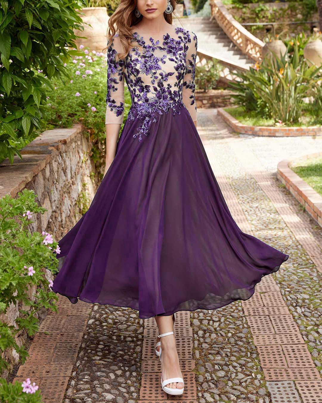 Decal Chiffon Lace Patchwork Long Dress Viral Finds Hub