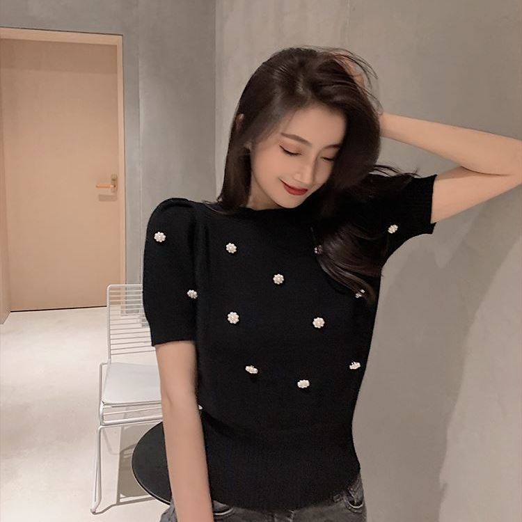 Straight-shoulder Short-sleeve Knit T-shirt Viral Finds Hub