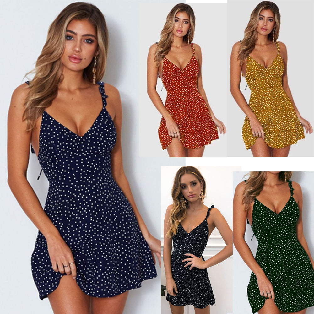 Polka-dot Strappy Dress Women Summer Fashion Beach Sundress Viral Finds Hub