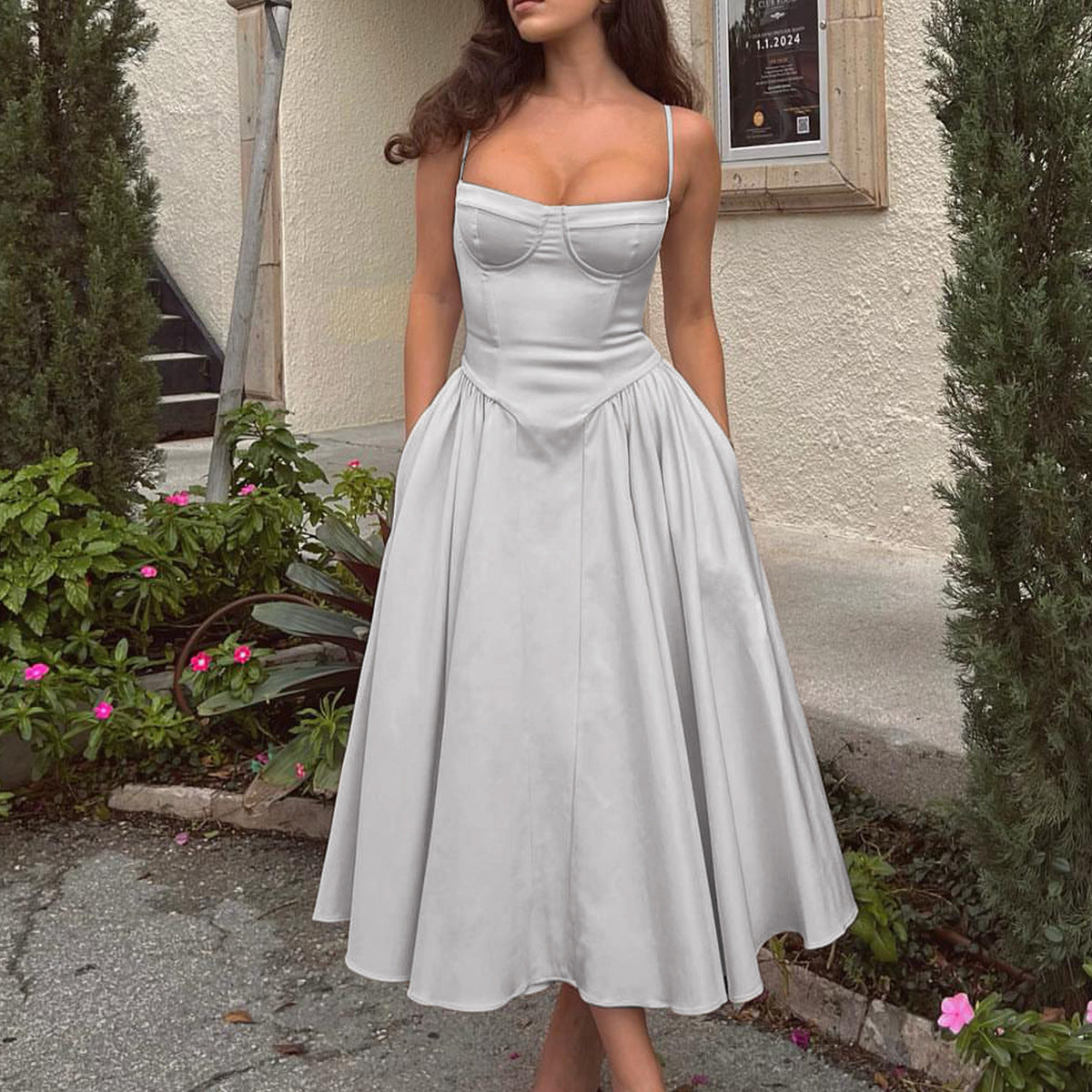 Spicy Sexy V-Neck Slip Dress With Waist-Cinching Design, Slimming Backless Style For Women Viral Finds Hub