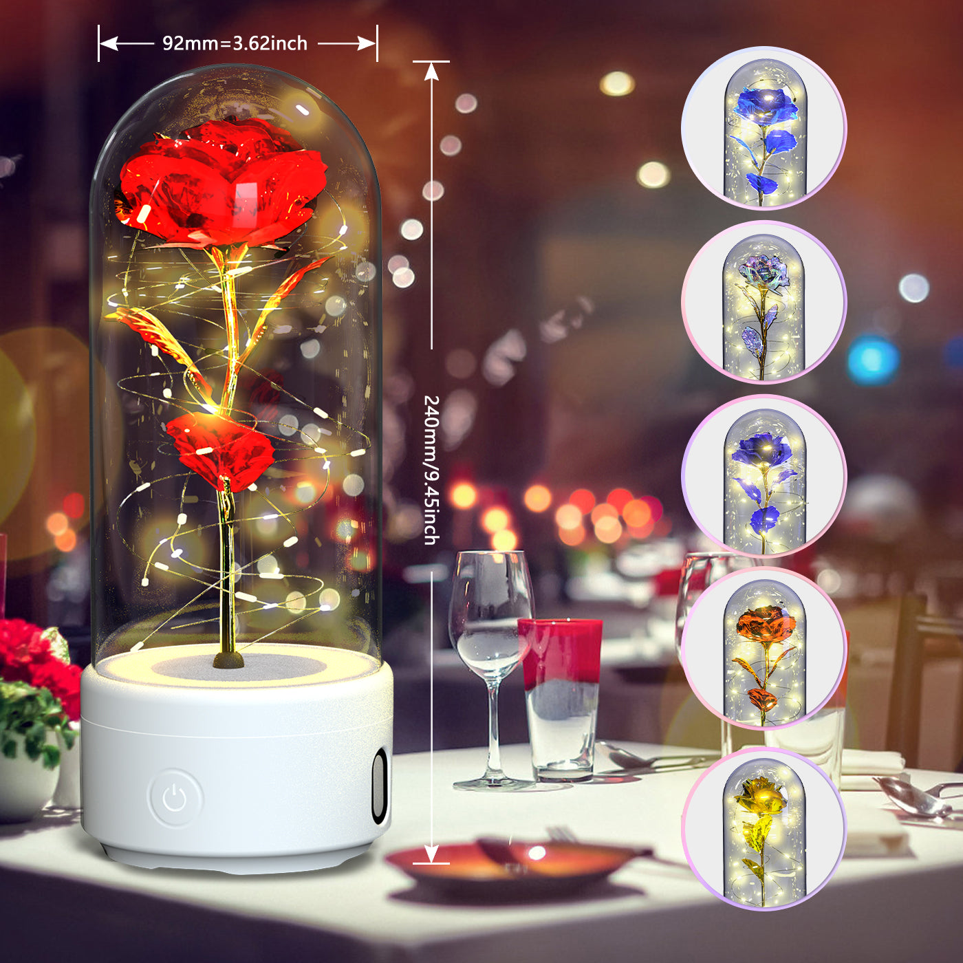 Creative 2 In 1 Rose Flowers LED Light And Bluetooth-compatible Speaker Valentine's Day Gift Rose Luminous Night Light Ornament In Glass Cover Viral Finds Hub