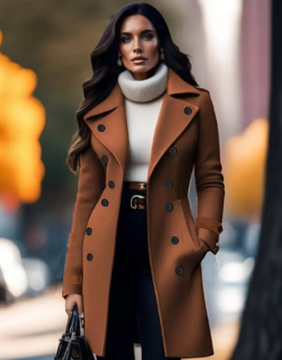 European And American Elegant Women's Solid Color Double Breasted Woolen Coat Viral Finds Hub