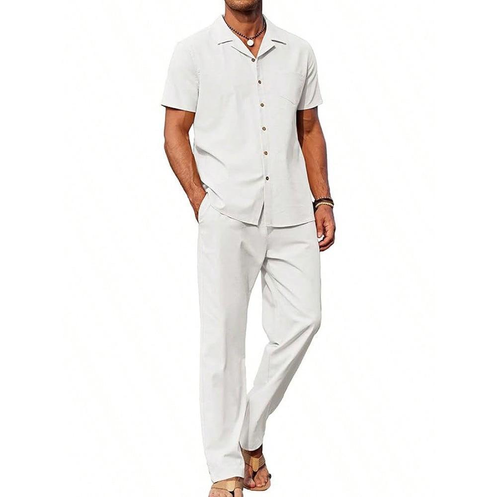 American-style Vintage Short-sleeve Shirt And Casual Trousers Two-piece Set Viral Finds Hub