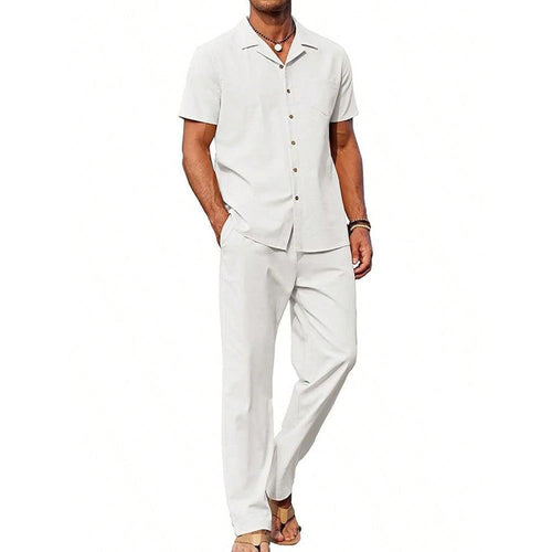 American-style Vintage Short-sleeve Shirt And Casual Trousers Two-piece Set Viral Finds Hub
