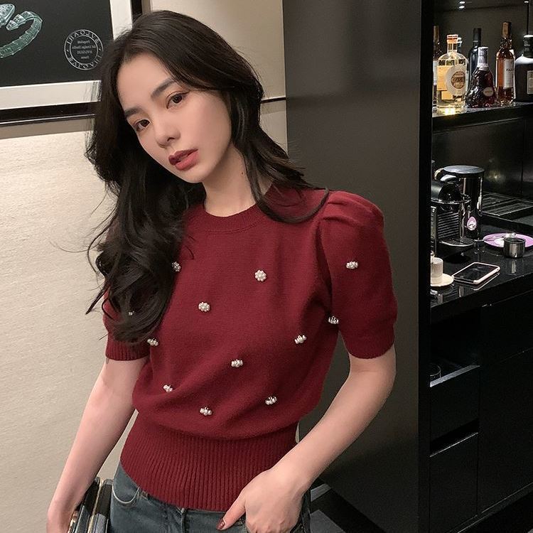 Straight-shoulder Short-sleeve Knit T-shirt Viral Finds Hub