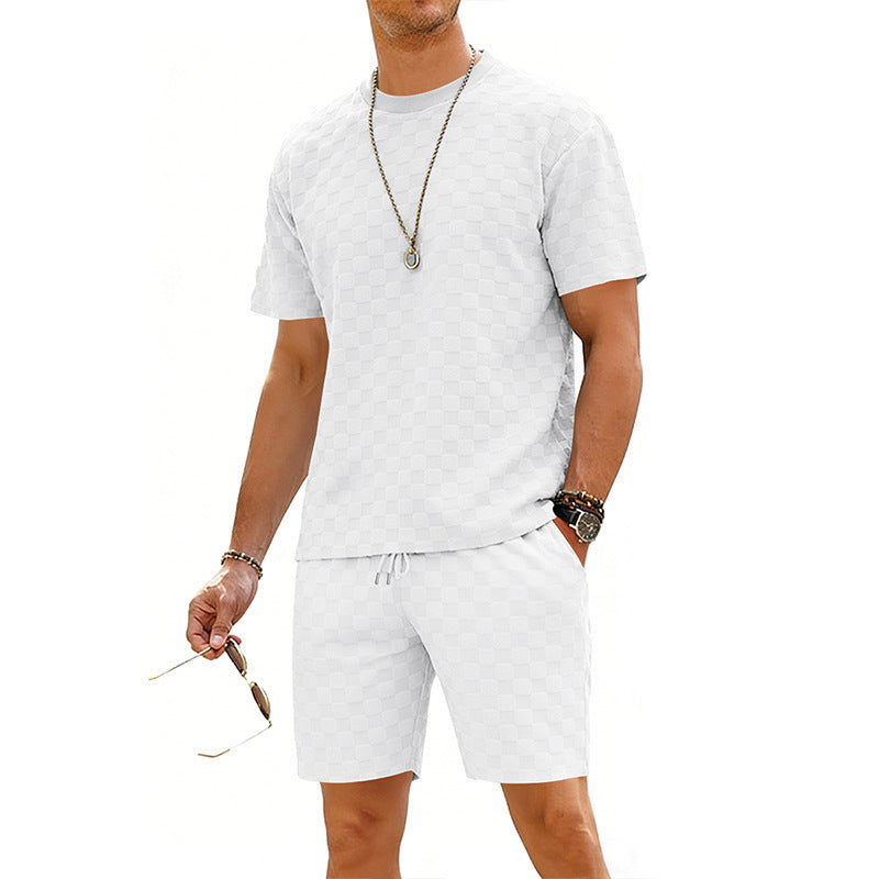 Checkered Mens Short-sleeve T-shirt And Casual Shorts Set Viral Finds Hub