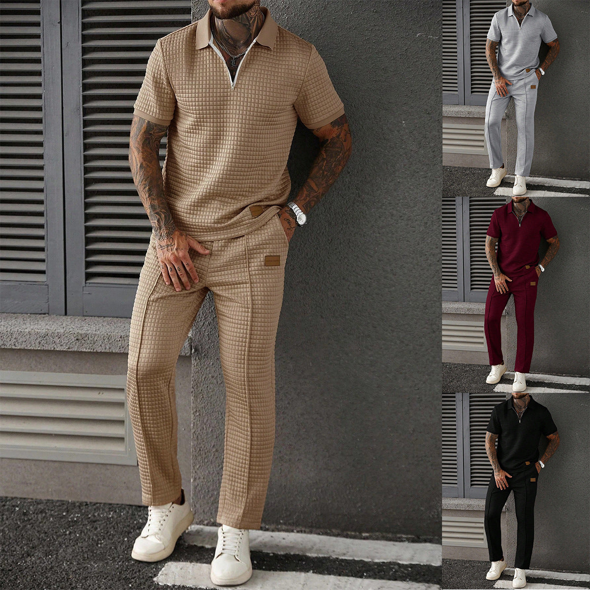Casual Zip-Up Polo Shirt Top And Pants Two-Piece Set Viral Finds Hub