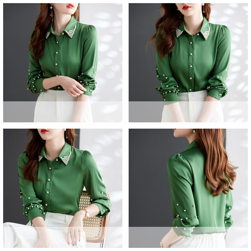 Beaded Long-sleeve Lapel Cardigan Shirt Viral Finds Hub