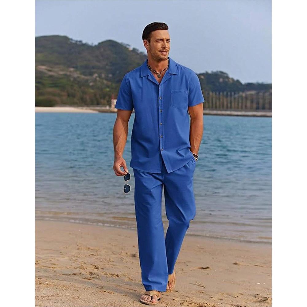 American-style Vintage Short-sleeve Shirt And Casual Trousers Two-piece Set Viral Finds Hub