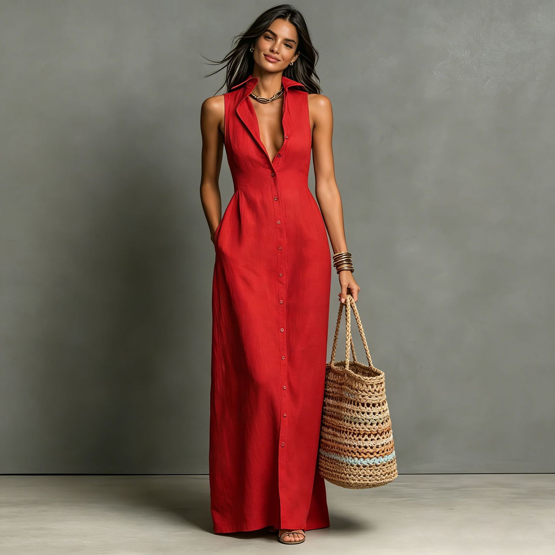 Casual Cotton Linen Bag-Sleeveless Solid Color Dress Viral Finds Hub