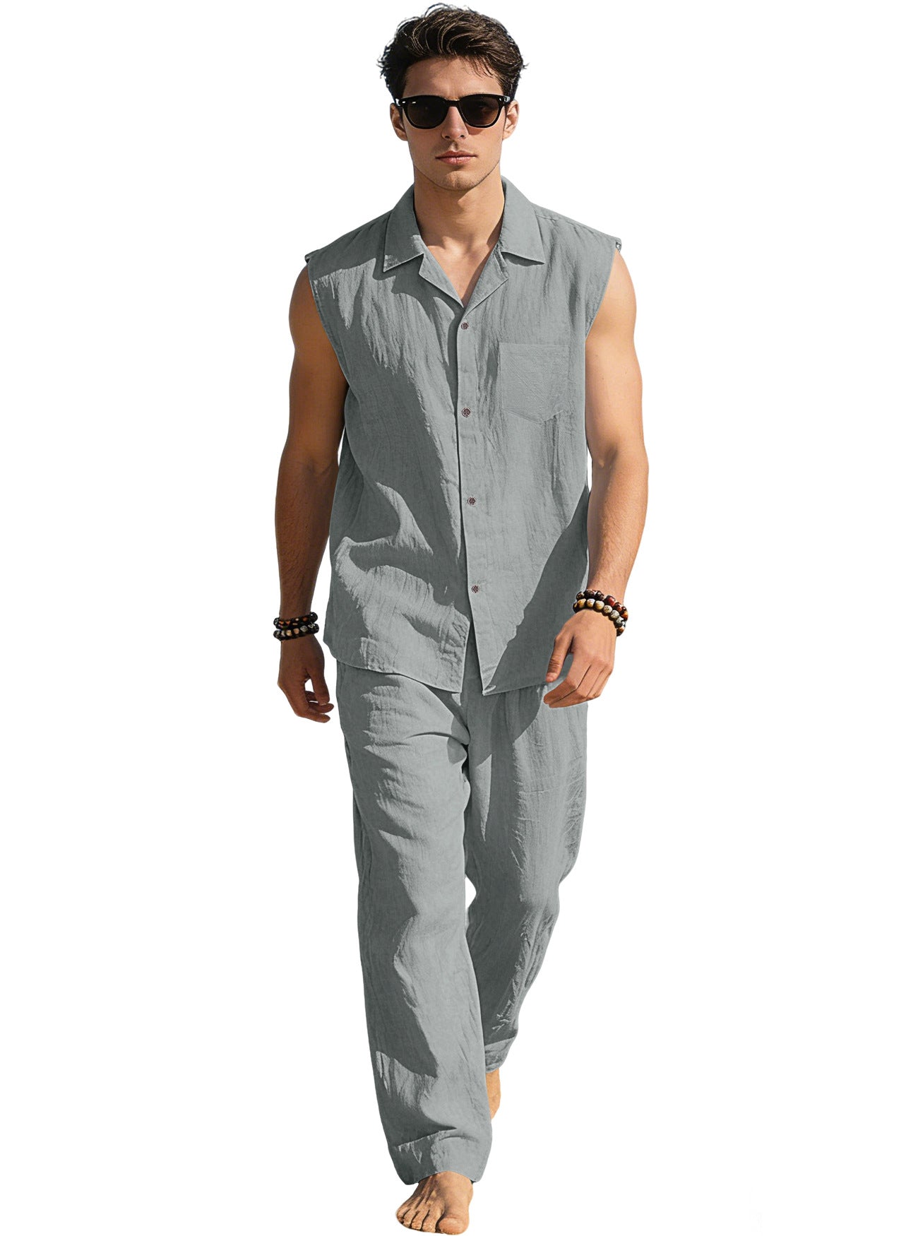 Men's Thin Sleeveless Shirt Casual Sports Suit Viral Finds Hub