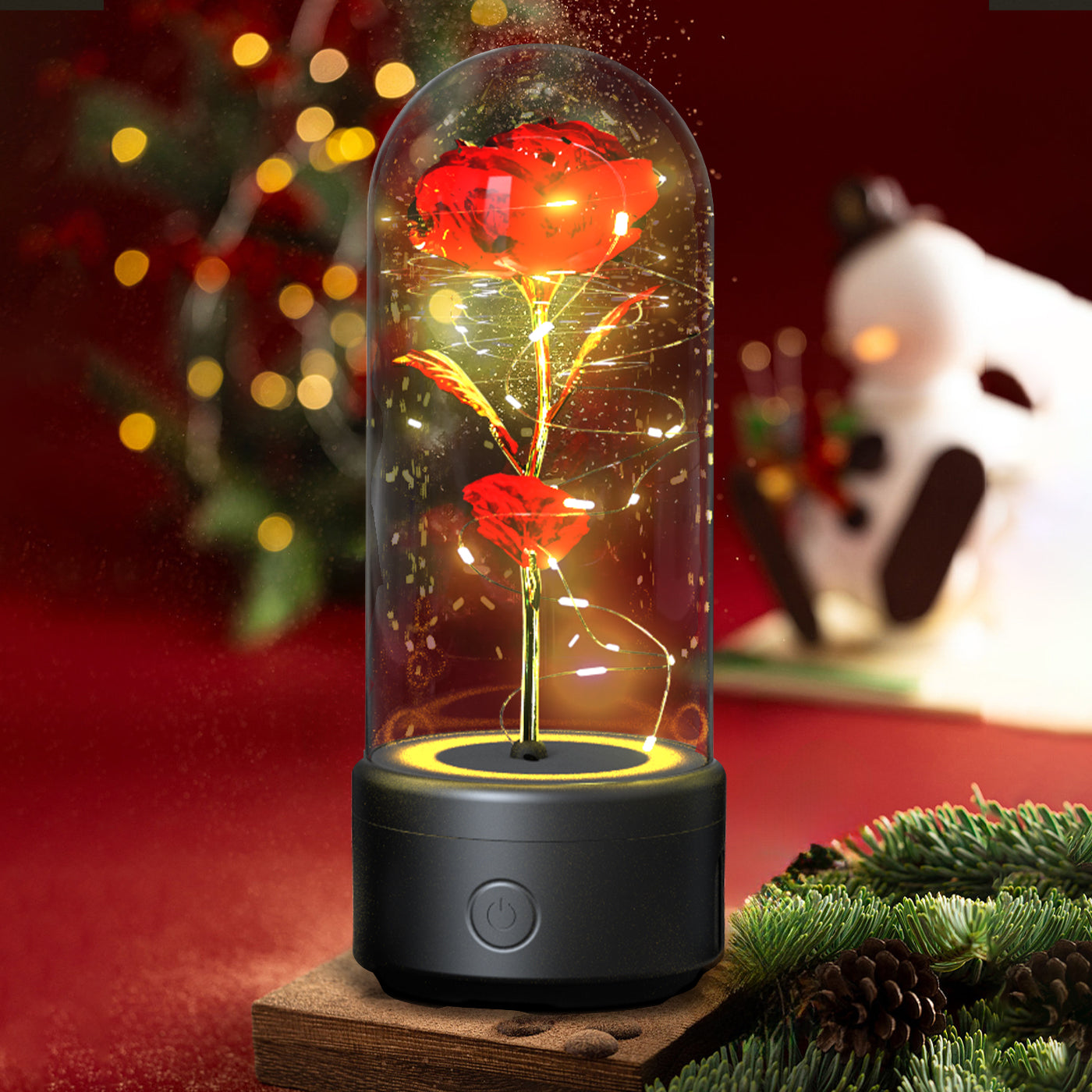 Creative 2 In 1 Rose Flowers LED Light And Bluetooth-compatible Speaker Valentine's Day Gift Rose Luminous Night Light Ornament In Glass Cover Viral Finds Hub