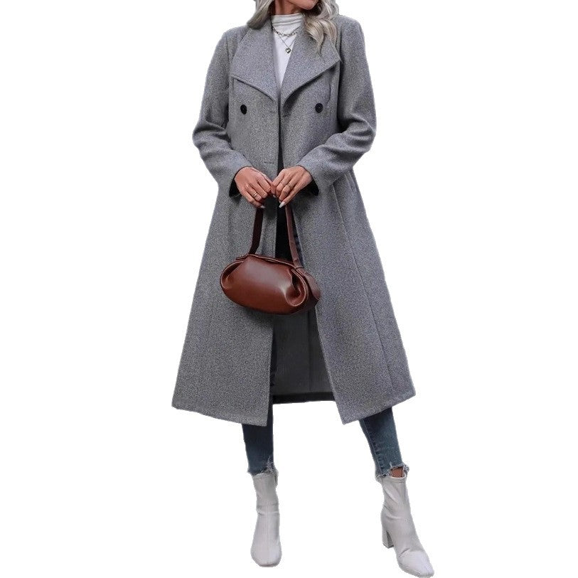 Woolen Long Slim-fit Women's Coat Viral Finds Hub