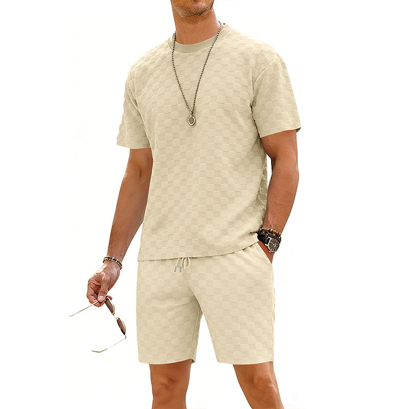Checkered Mens Short-sleeve T-shirt And Casual Shorts Set Viral Finds Hub