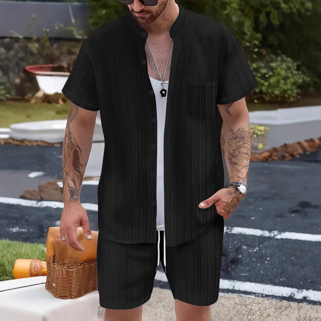 Fashionable Casual Stand Collar Pocket Short-Sleeve Shirt And Mens Shorts Two-Piece Set Viral Finds Hub