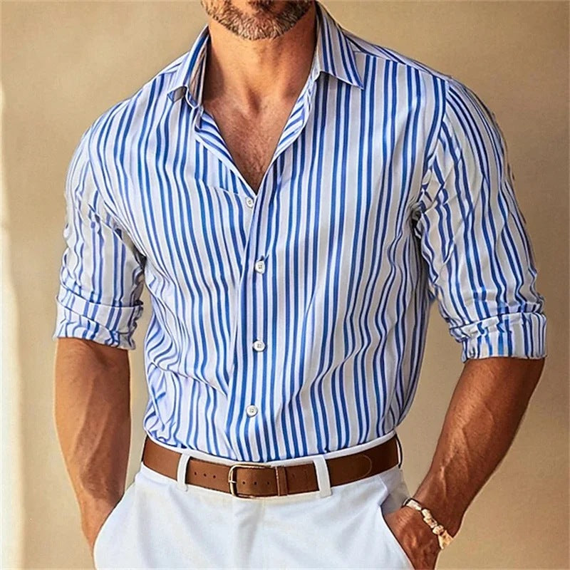 Men's Lapel Button-Down Striped Collar Shirt Viral Finds Hub