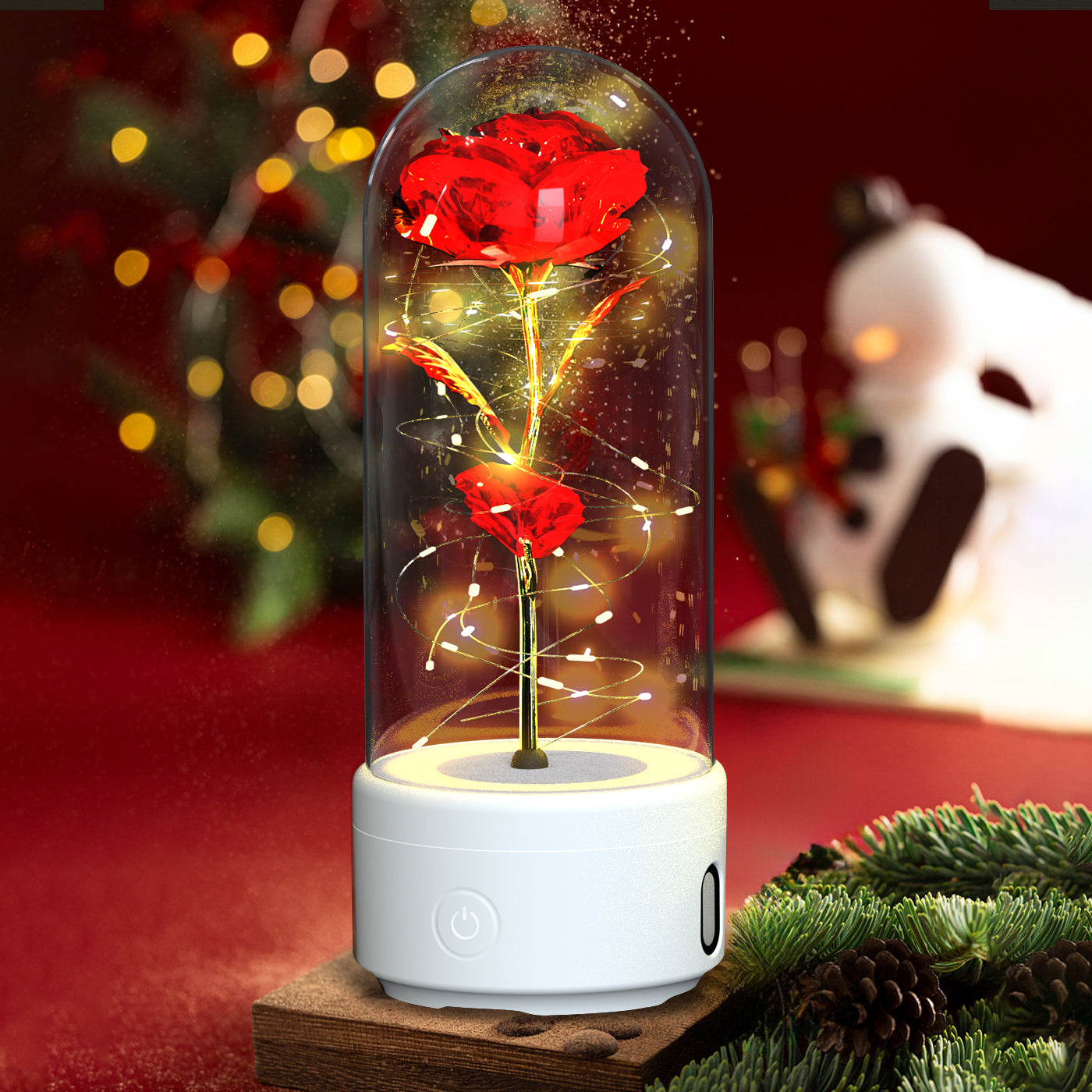 Creative 2 In 1 Rose Flowers LED Light And Bluetooth-compatible Speaker Valentine's Day Gift Rose Luminous Night Light Ornament In Glass Cover Viral Finds Hub