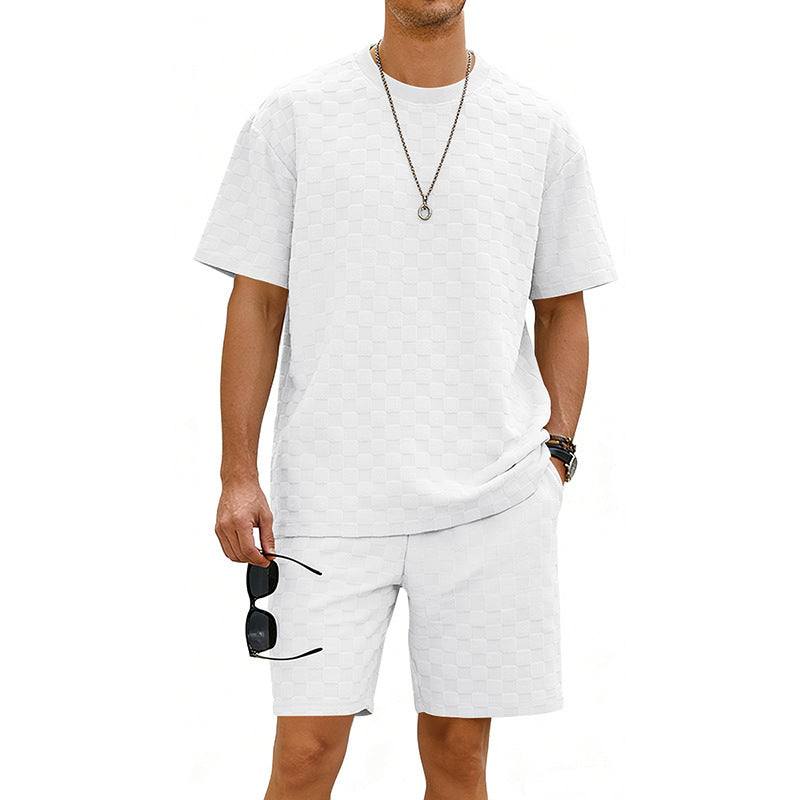 Checkered Mens Short-sleeve T-shirt And Casual Shorts Set Viral Finds Hub