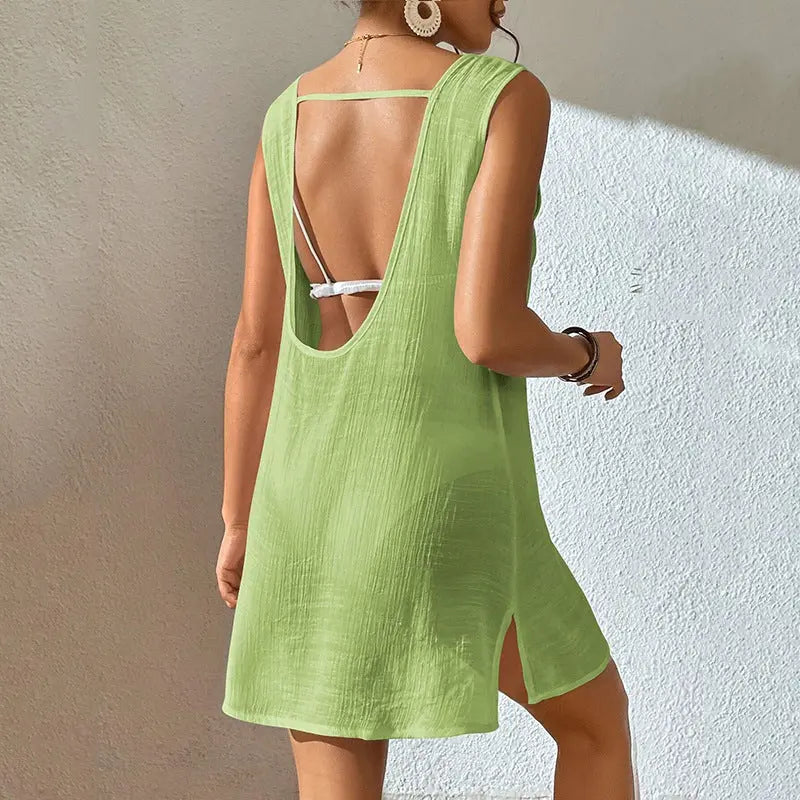 European And American Summer Beach Dress Women's Solid Color Viral Finds Hub