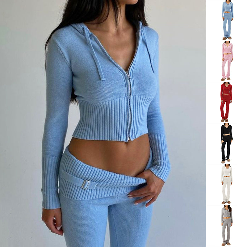 Hoodie Suit Sports Leisure Sexy Zip Long Sleeve Sweater And High Waist Long Pants Set Women's Clothing Viral Finds Hub