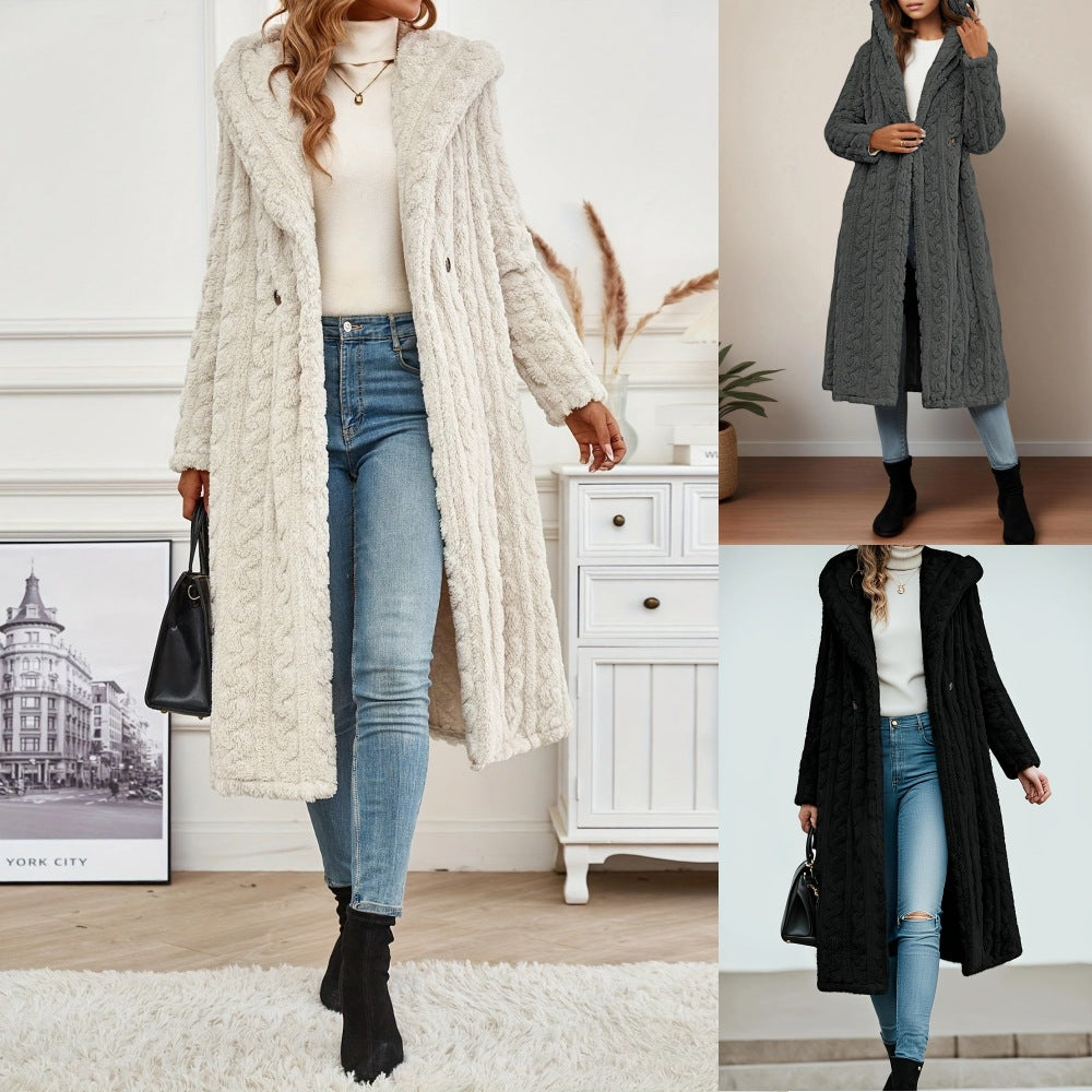 Fashion Long Solid Color Long Sleeve Hooded Wool Women's Coat Viral Finds Hub