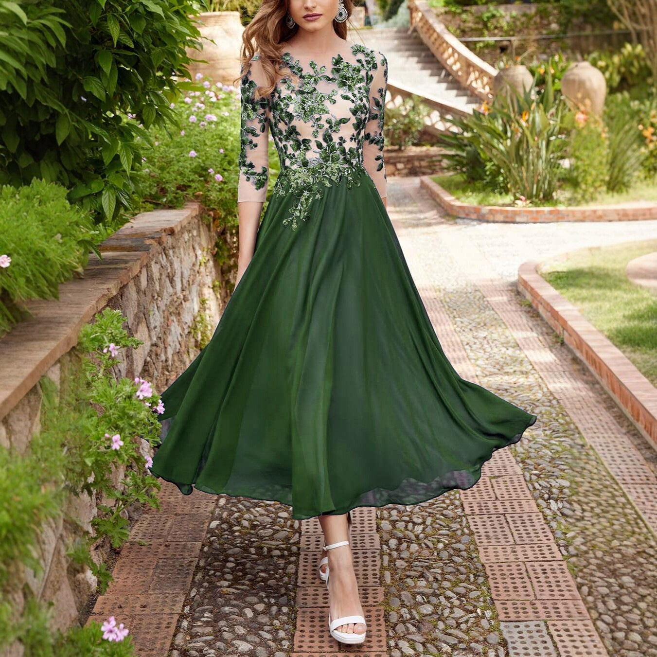 Decal Chiffon Lace Patchwork Long Dress Viral Finds Hub