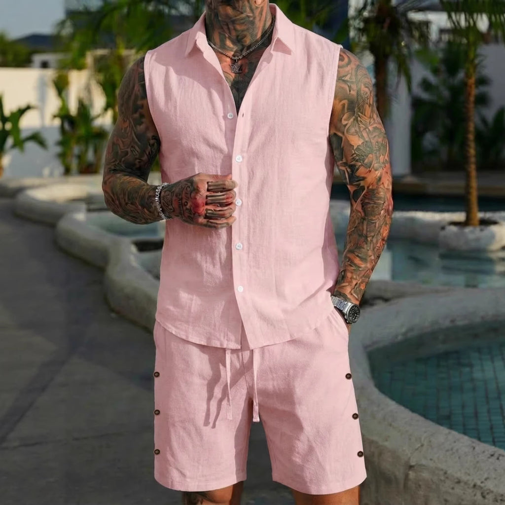 Men's Solid-Colored Linen Breathable Beach Set Viral Finds Hub