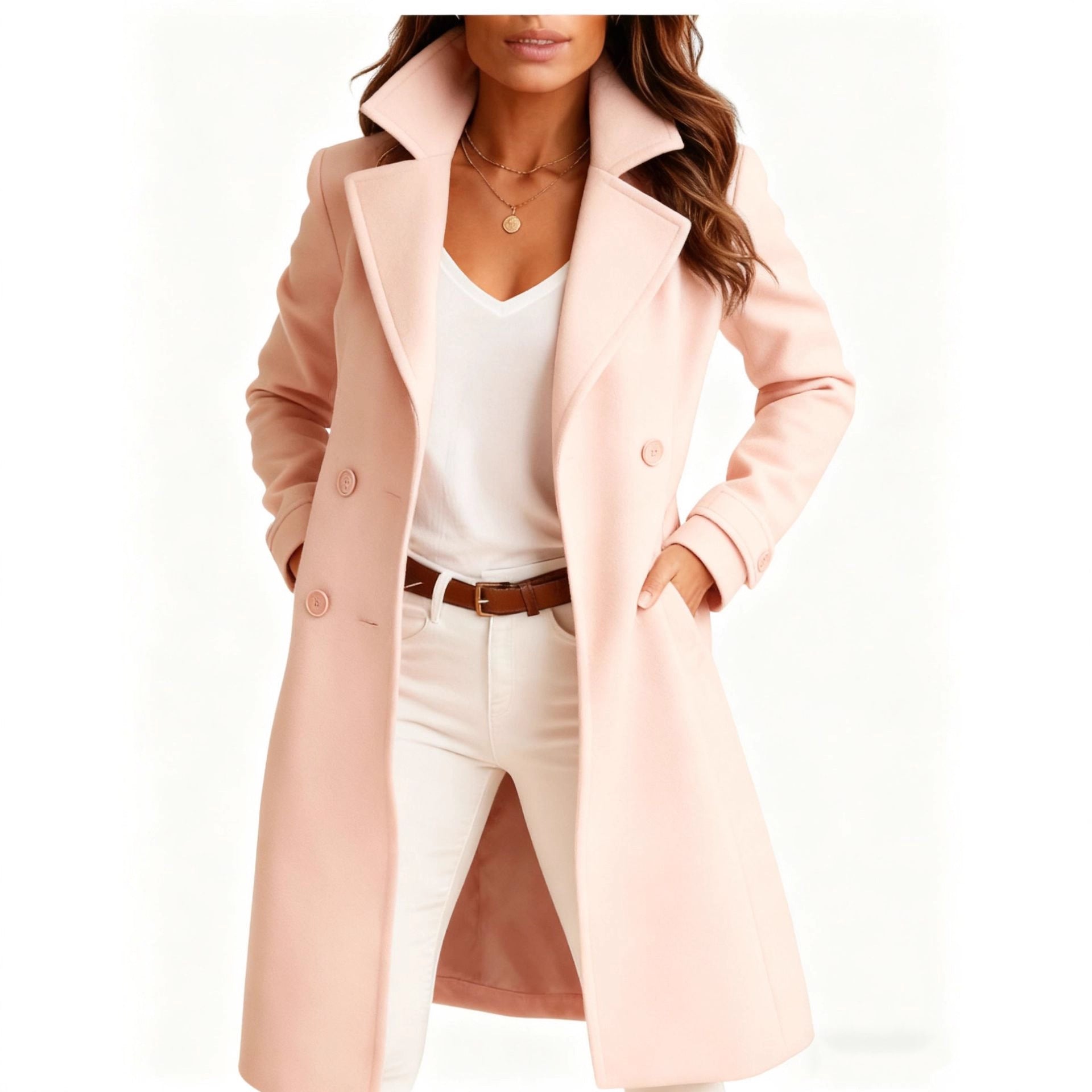 Single-breasted Mid-length Coat With Pockets Fashion Elegant Lapel Jacket Casual Long-sleeved Top Outwear Women's Clothing Viral Finds Hub